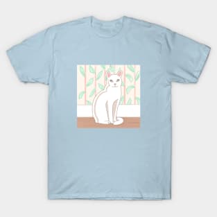 White Cat with Vintage Wallpaper T-Shirt